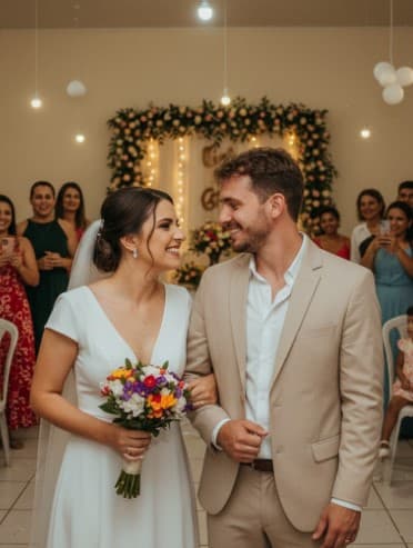 Casal em casamento econômico e bonito